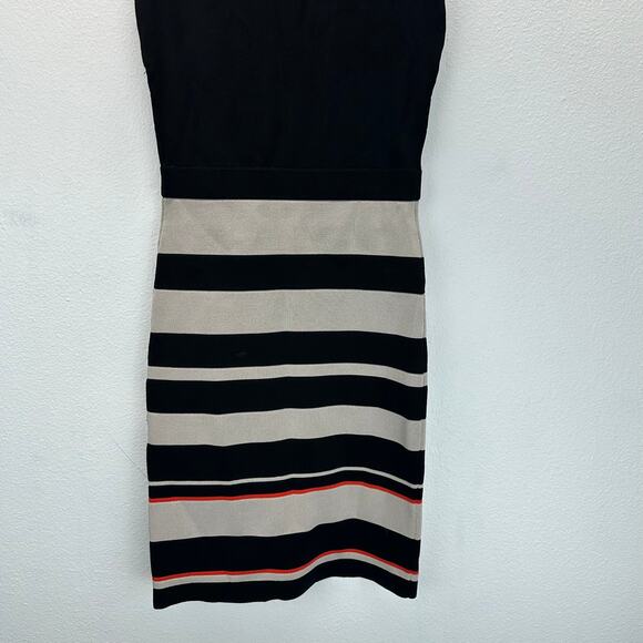 Karen Millen Black White Striped Knit Bodycon Dress 1 or Small